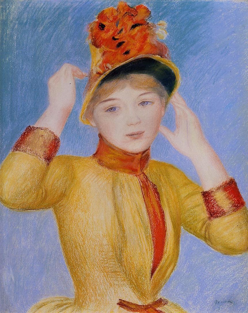 Bust of a Woman (Yellow Dress) - Pierre-Auguste Renoir painting on canvas